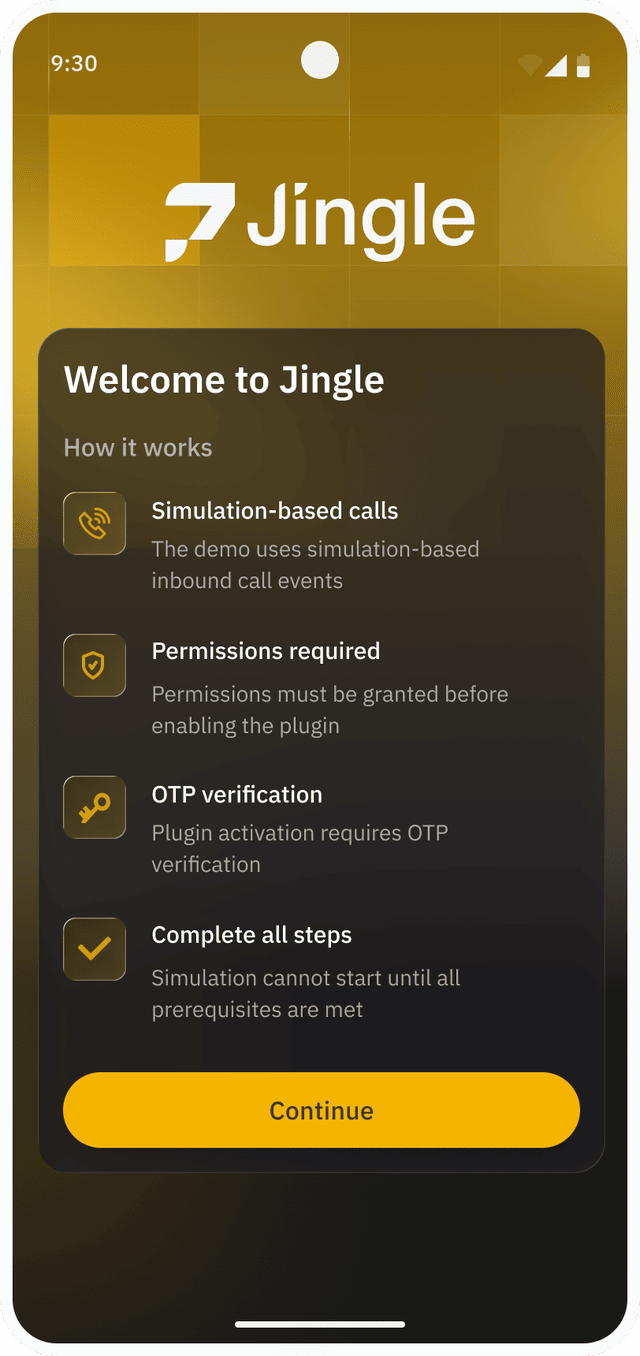 Jingle demo welcome screen explaining how the demo works
