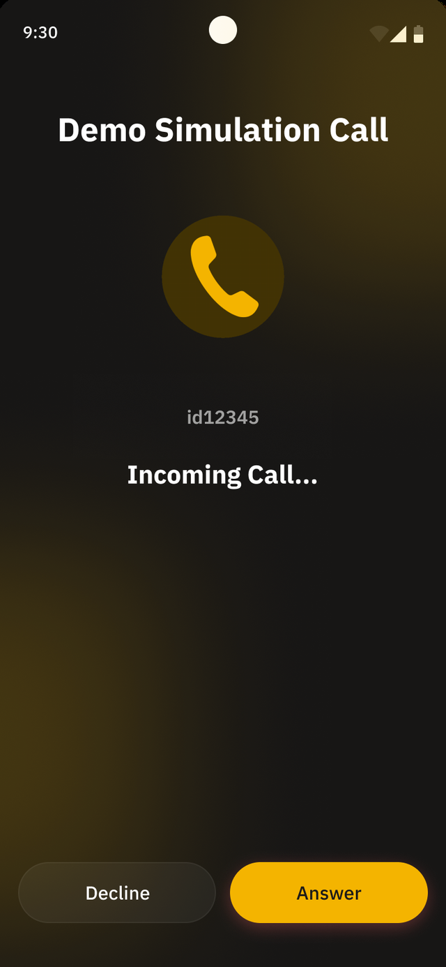 Jingle demo app incoming call screen ringing inside the app